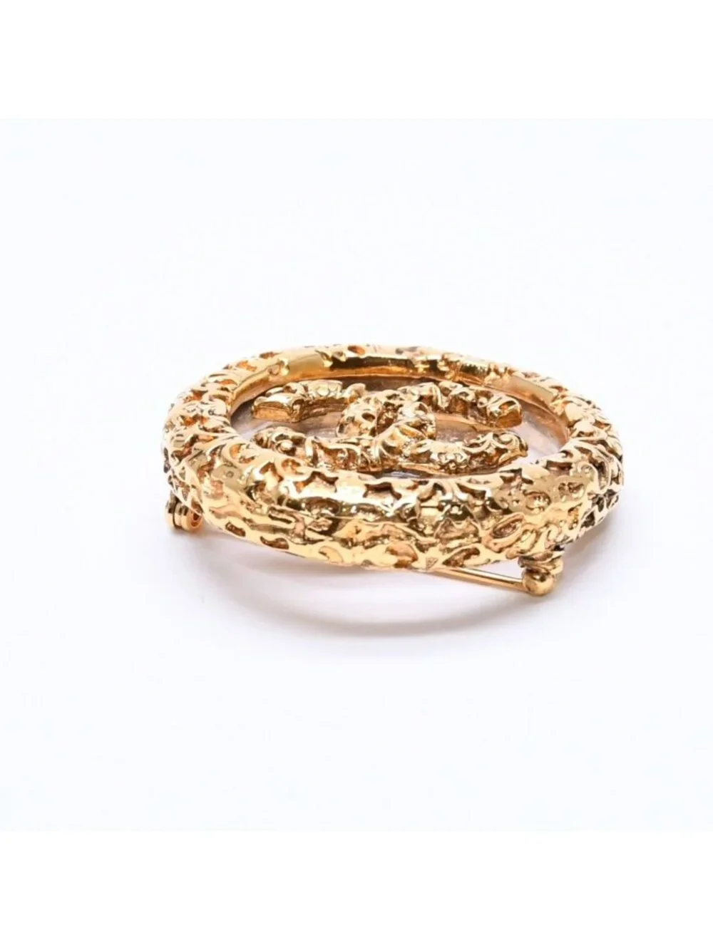 Chanel CC Logo Brooch 93 Metal Gold Glass Vintage
